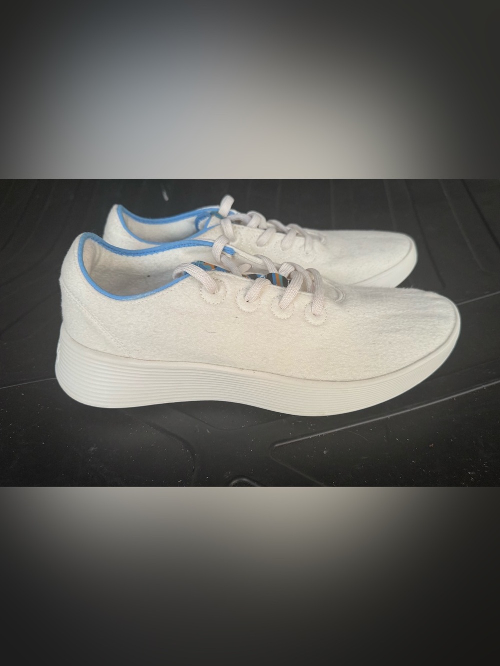allbirds Cream Lace-Up Sneakers with Blue Trim